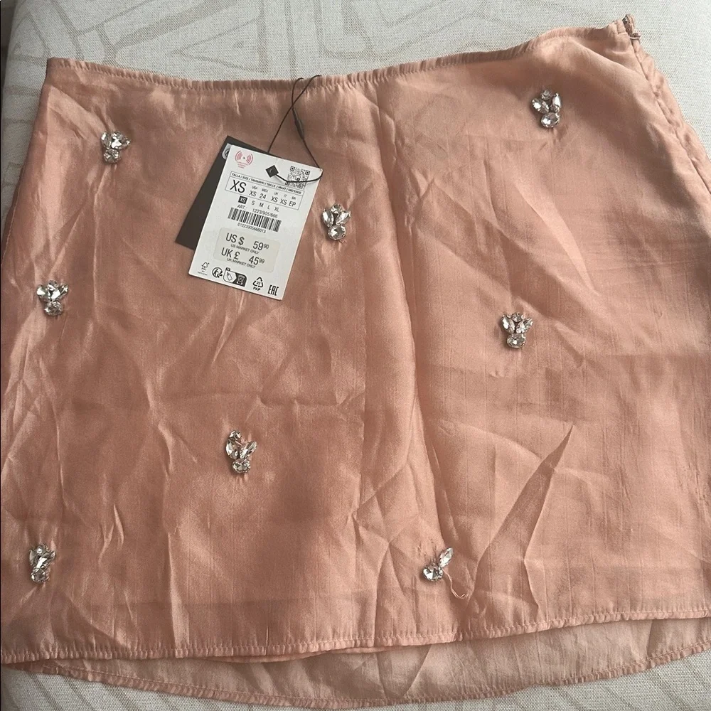 Zara Blush Mini Skirt with Embellishments damaged
